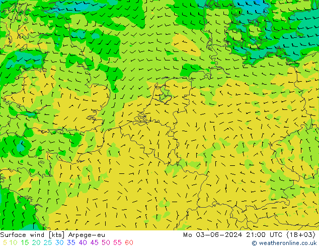 风 10 米 Arpege-eu 星期一 03.06.2024 21 UTC