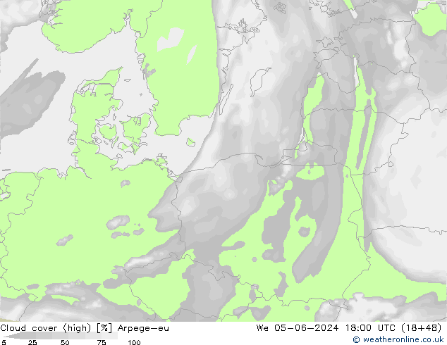 Cloud cover (high) Arpege-eu We 05.06.2024 18 UTC