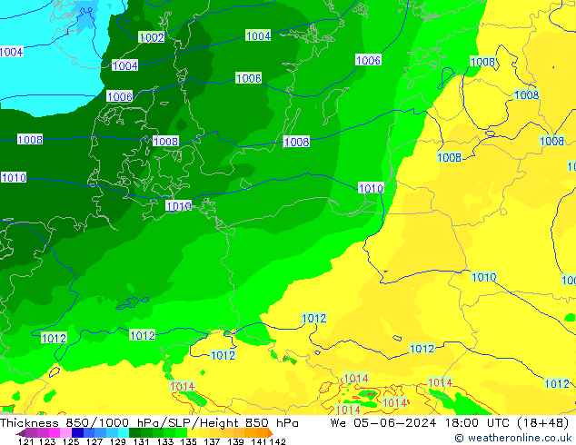 Thck 850-1000 hPa Arpege-eu Qua 05.06.2024 18 UTC