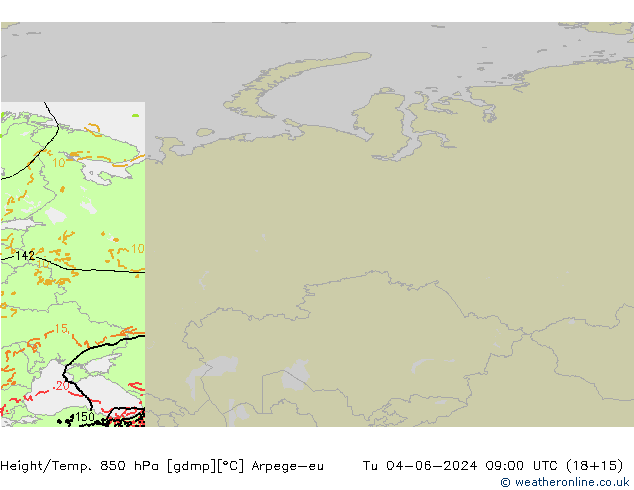 Hoogte/Temp. 850 hPa Arpege-eu di 04.06.2024 09 UTC