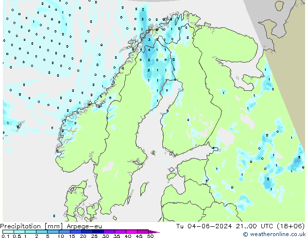 降水 Arpege-eu 星期二 04.06.2024 00 UTC