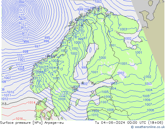 Atmosférický tlak Arpege-eu Út 04.06.2024 00 UTC