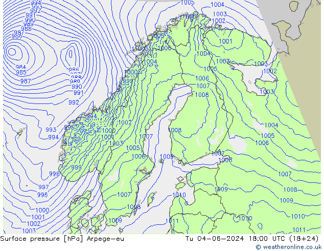 Pressione al suolo Arpege-eu mar 04.06.2024 18 UTC