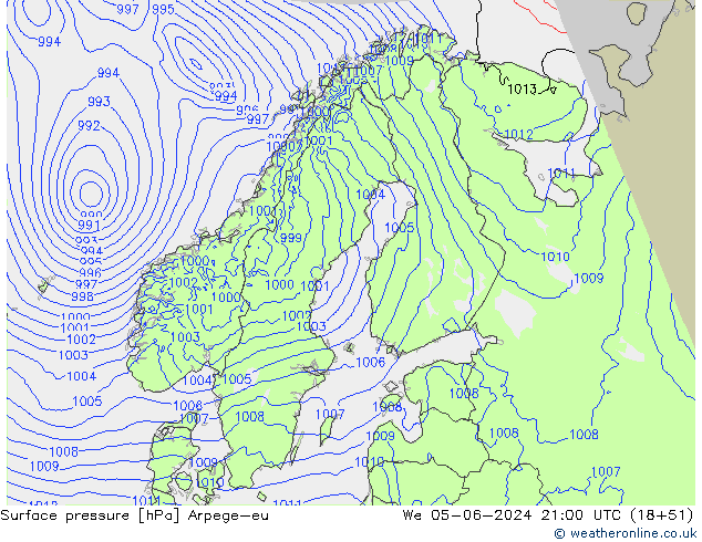 приземное давление Arpege-eu ср 05.06.2024 21 UTC