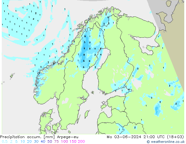 Precipitation accum. Arpege-eu пн 03.06.2024 21 UTC