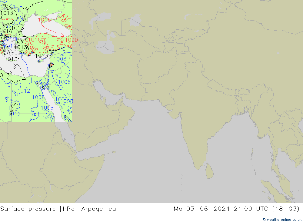 地面气压 Arpege-eu 星期一 03.06.2024 21 UTC