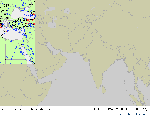 Surface pressure Arpege-eu Tu 04.06.2024 21 UTC