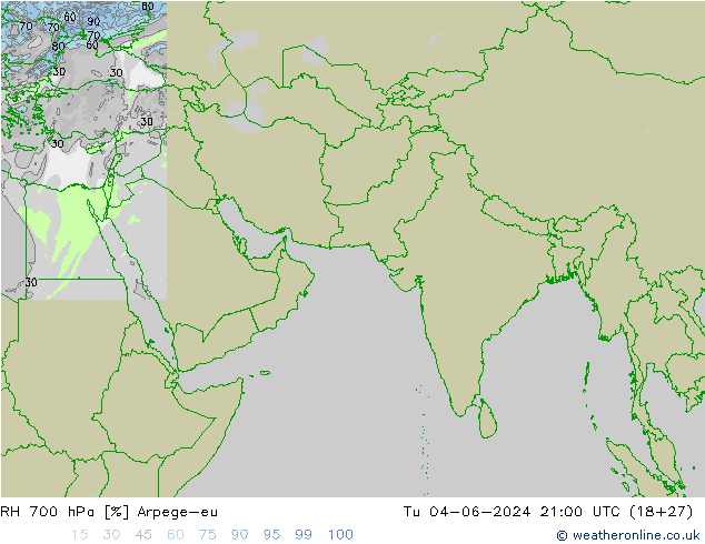 RH 700 hPa Arpege-eu Tu 04.06.2024 21 UTC