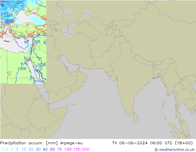 Precipitation accum. Arpege-eu Čt 06.06.2024 06 UTC