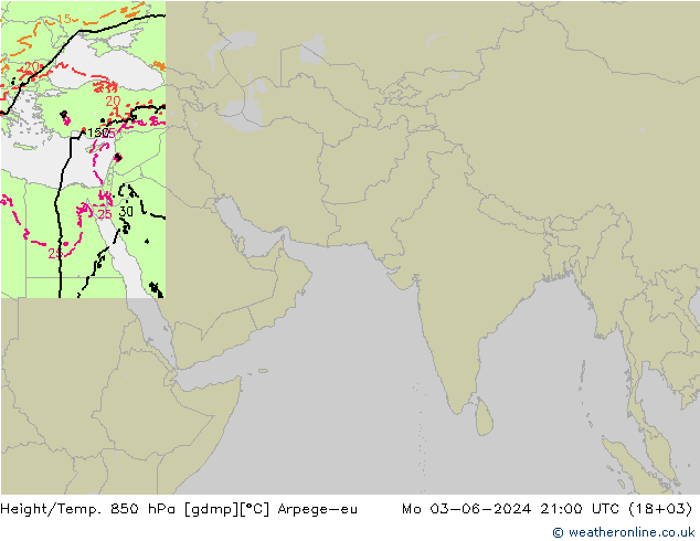 Height/Temp. 850 hPa Arpege-eu 星期一 03.06.2024 21 UTC