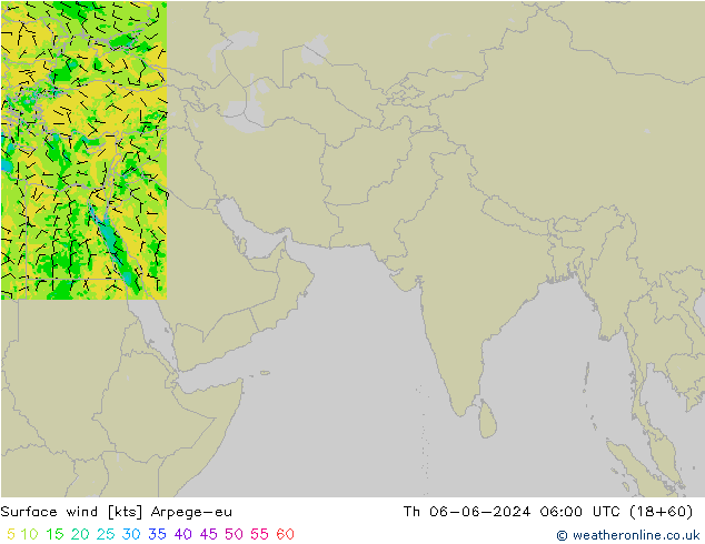 Surface wind Arpege-eu Th 06.06.2024 06 UTC