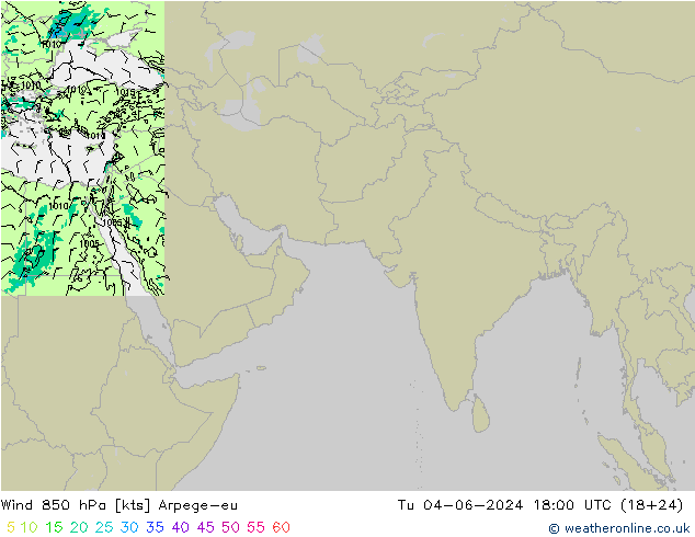 Rüzgar 850 hPa Arpege-eu Sa 04.06.2024 18 UTC