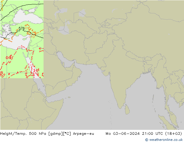 Height/Temp. 500 hPa Arpege-eu 星期一 03.06.2024 21 UTC