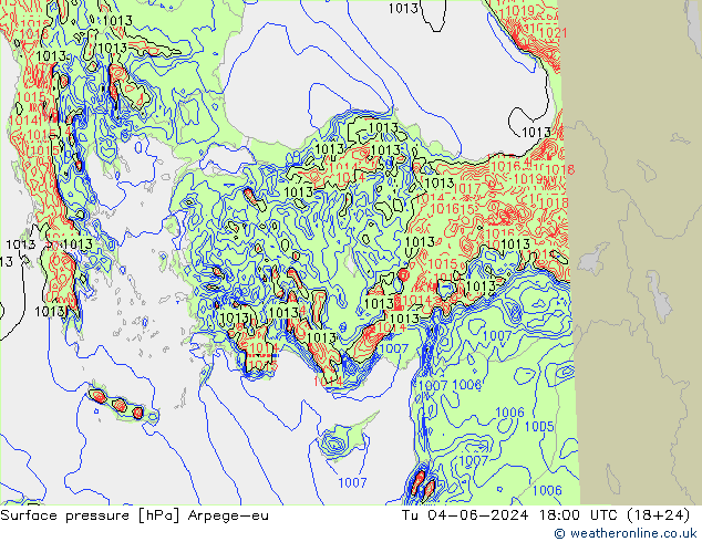 Bodendruck Arpege-eu Di 04.06.2024 18 UTC