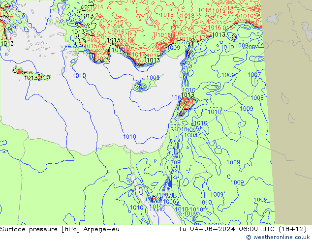 Surface pressure Arpege-eu Tu 04.06.2024 06 UTC