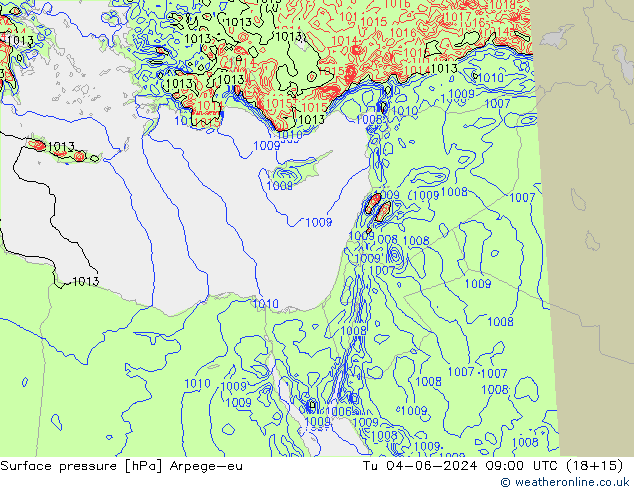 Presión superficial Arpege-eu mar 04.06.2024 09 UTC