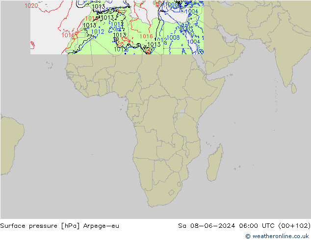 Atmosférický tlak Arpege-eu So 08.06.2024 06 UTC