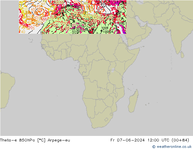 Theta-e 850hPa Arpege-eu ven 07.06.2024 12 UTC