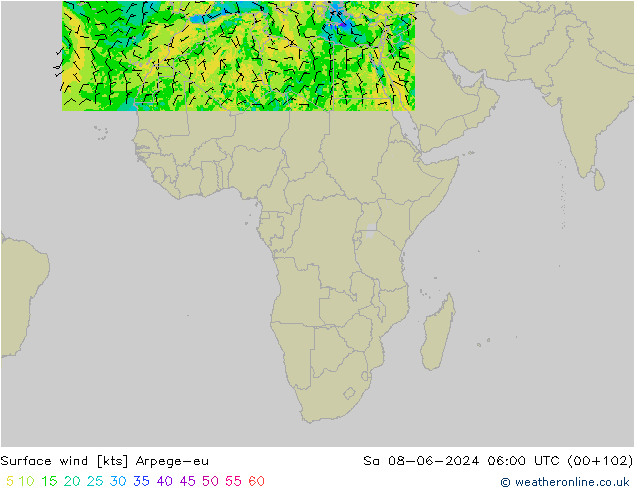 Viento 10 m Arpege-eu sáb 08.06.2024 06 UTC