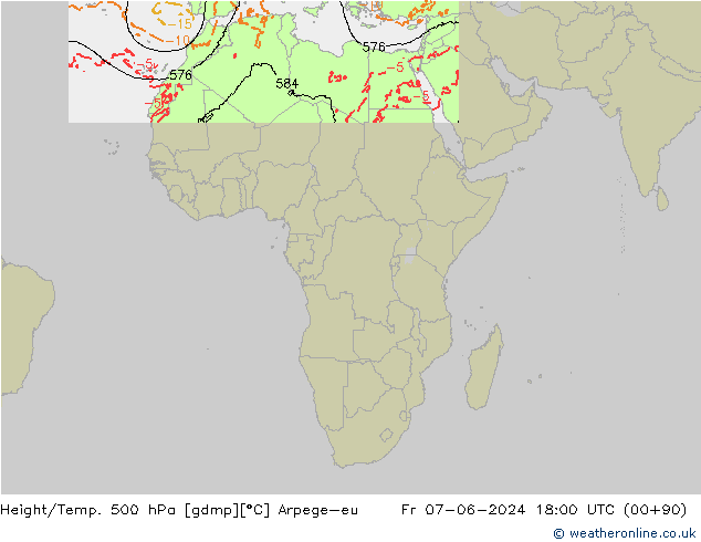 Yükseklik/Sıc. 500 hPa Arpege-eu Cu 07.06.2024 18 UTC