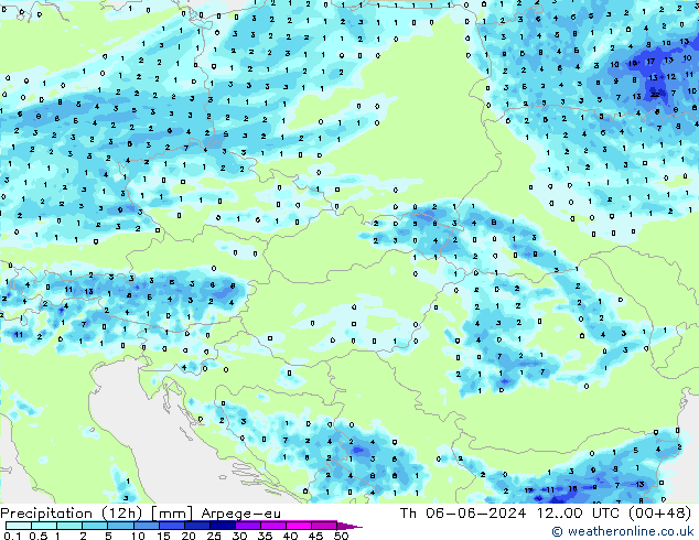 Precipitation (12h) Arpege-eu Th 06.06.2024 00 UTC