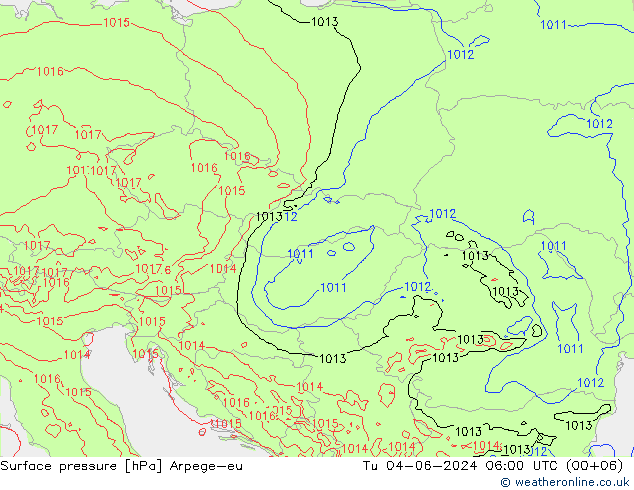 Surface pressure Arpege-eu Tu 04.06.2024 06 UTC