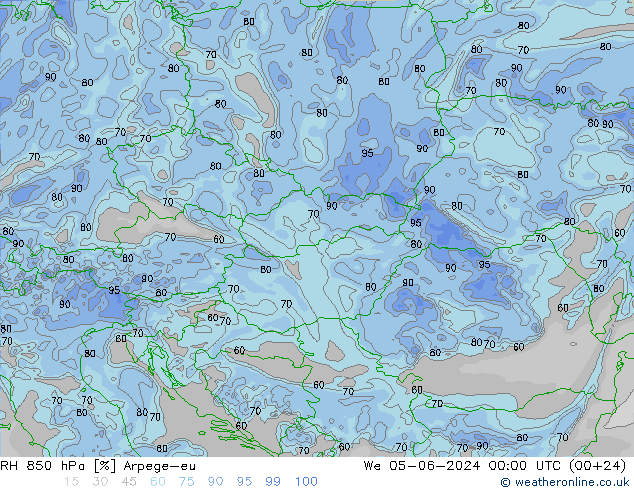 Humedad rel. 850hPa Arpege-eu mié 05.06.2024 00 UTC