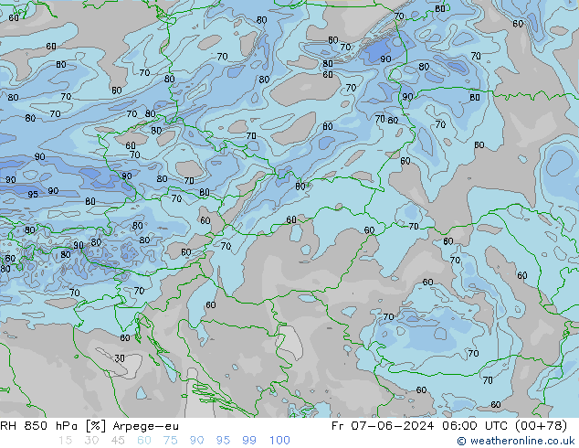 RH 850 hPa Arpege-eu Pá 07.06.2024 06 UTC