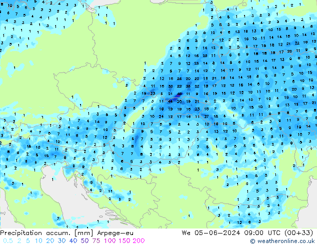 Toplam Yağış Arpege-eu Çar 05.06.2024 09 UTC