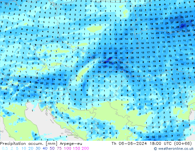 Precipitation accum. Arpege-eu  06.06.2024 18 UTC