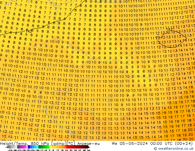 Height/Temp. 850 hPa Arpege-eu Qua 05.06.2024 00 UTC