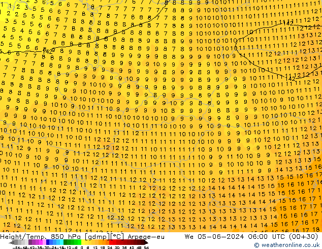 Height/Temp. 850 hPa Arpege-eu We 05.06.2024 06 UTC