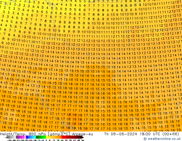 Height/Temp. 850 hPa Arpege-eu czw. 06.06.2024 18 UTC