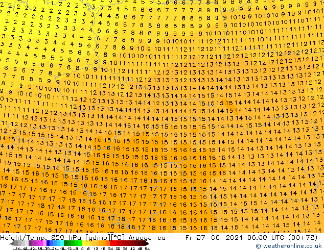 Height/Temp. 850 hPa Arpege-eu Pá 07.06.2024 06 UTC