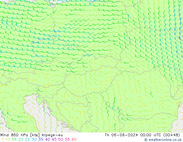 Vent 850 hPa Arpege-eu jeu 06.06.2024 00 UTC