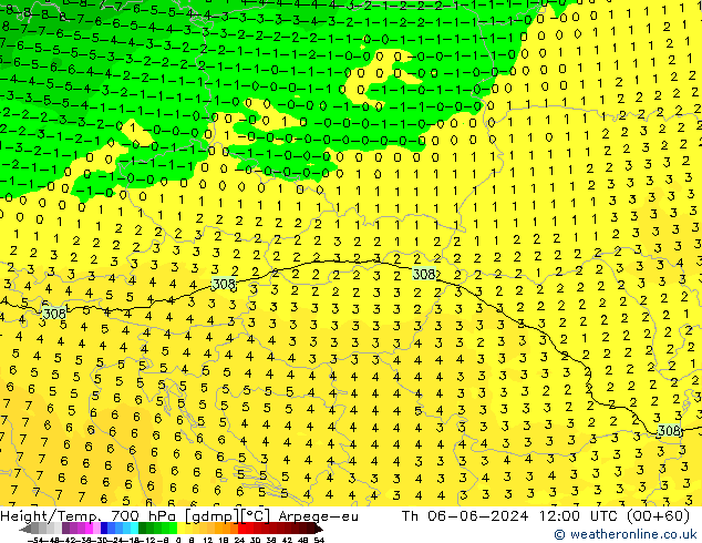 Height/Temp. 700 hPa Arpege-eu Qui 06.06.2024 12 UTC