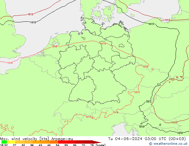 Max. wind snelheid Arpege-eu di 04.06.2024 03 UTC