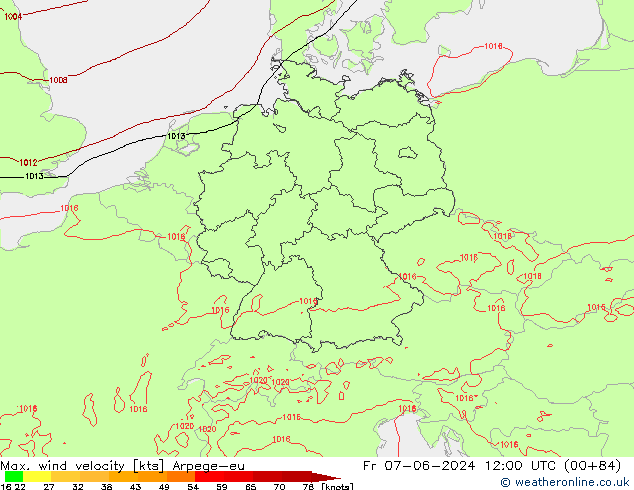 Max. wind velocity Arpege-eu пт 07.06.2024 12 UTC