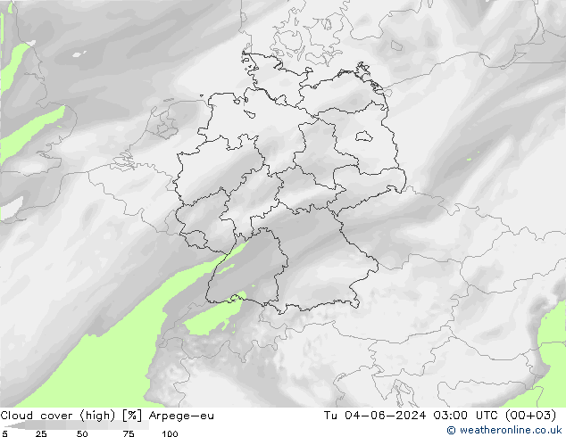 zachmurzenie (wysokie) Arpege-eu wto. 04.06.2024 03 UTC