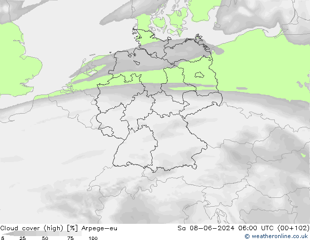 Bewolking (Hoog) Arpege-eu za 08.06.2024 06 UTC