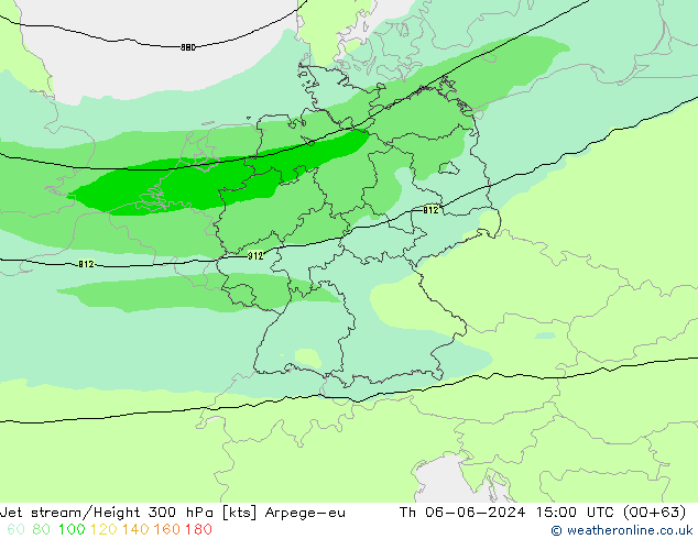 Jet stream/Height 300 hPa Arpege-eu Th 06.06.2024 15 UTC