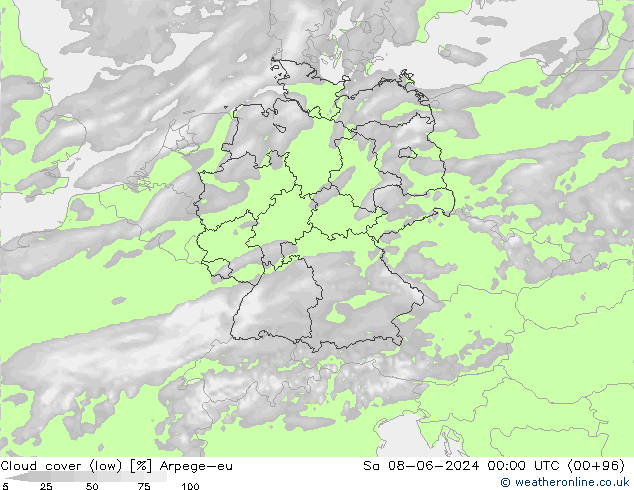 Nubes bajas Arpege-eu sáb 08.06.2024 00 UTC