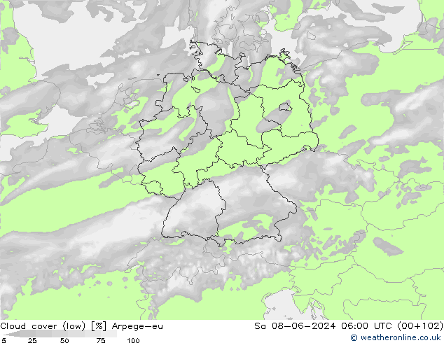 Bulutlar (düşük) Arpege-eu Cts 08.06.2024 06 UTC