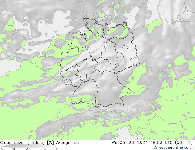 Cloud cover (middle) Arpege-eu We 05.06.2024 18 UTC