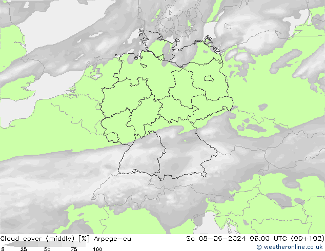 Wolken (mittel) Arpege-eu Sa 08.06.2024 06 UTC