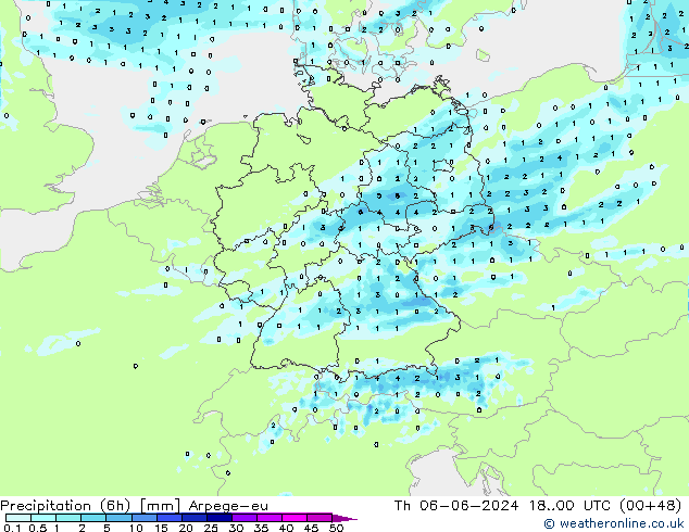 Yağış (6h) Arpege-eu Per 06.06.2024 00 UTC