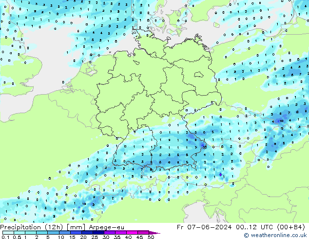 Precipitação (12h) Arpege-eu Sex 07.06.2024 12 UTC