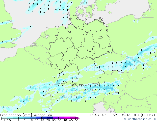 Srážky Arpege-eu Pá 07.06.2024 15 UTC