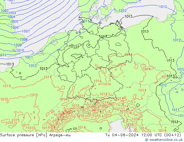 Atmosférický tlak Arpege-eu Út 04.06.2024 12 UTC