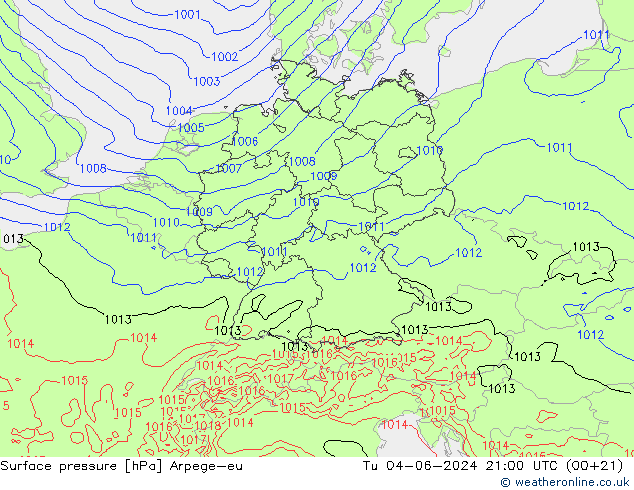 Bodendruck Arpege-eu Di 04.06.2024 21 UTC